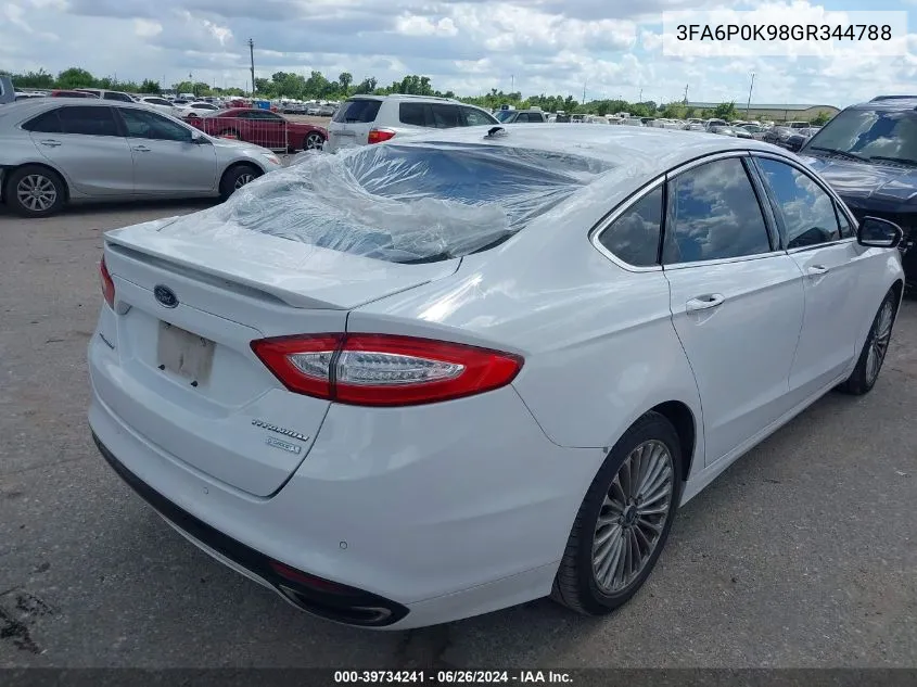 2016 Ford Fusion Titanium VIN: 3FA6P0K98GR344788 Lot: 39734241