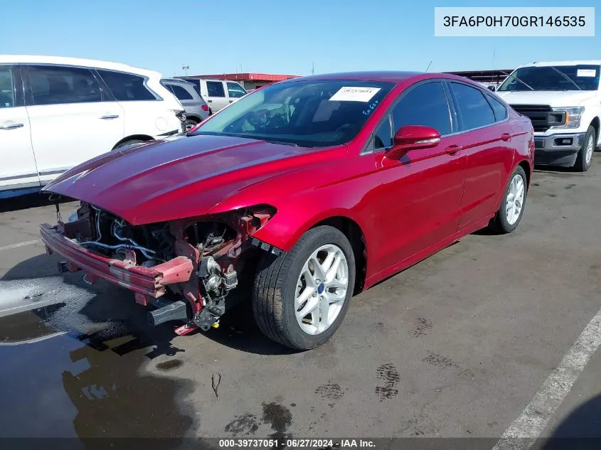 2016 Ford Fusion Se VIN: 3FA6P0H70GR146535 Lot: 39737051