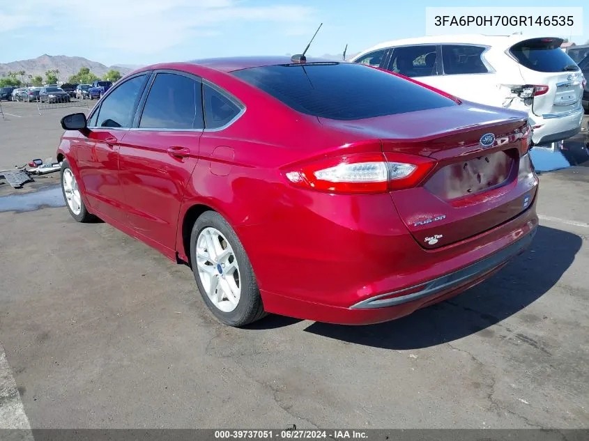 2016 Ford Fusion Se VIN: 3FA6P0H70GR146535 Lot: 39737051