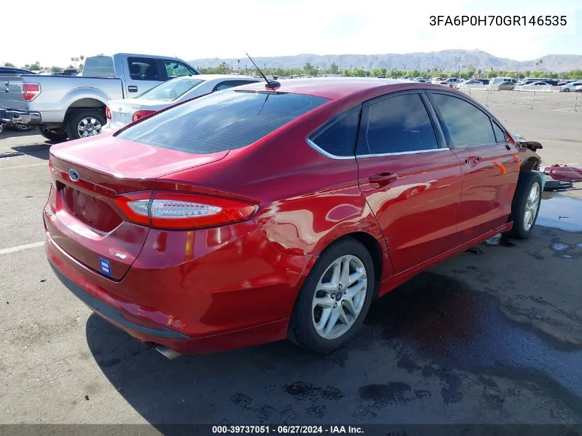 2016 Ford Fusion Se VIN: 3FA6P0H70GR146535 Lot: 39737051