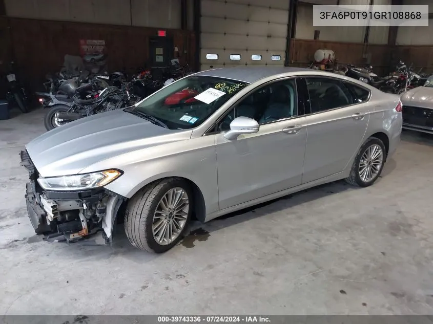 2016 Ford Fusion Se VIN: 3FA6P0T91GR108868 Lot: 39743336