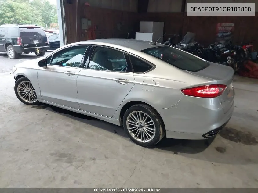 2016 Ford Fusion Se VIN: 3FA6P0T91GR108868 Lot: 39743336