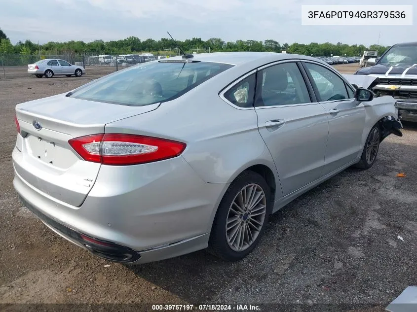 2016 Ford Fusion Se VIN: 3FA6P0T94GR379536 Lot: 39757197