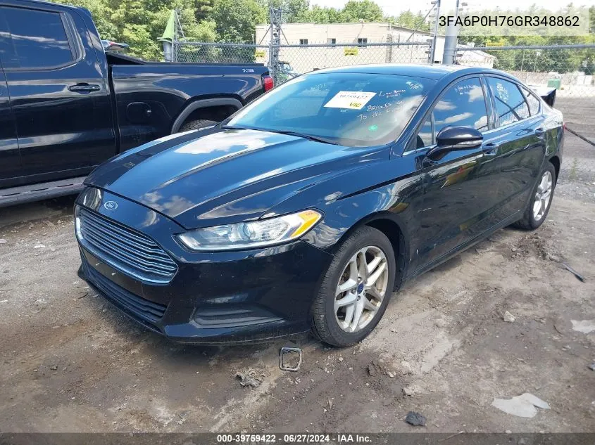 2016 Ford Fusion Se VIN: 3FA6P0H76GR348862 Lot: 39759422