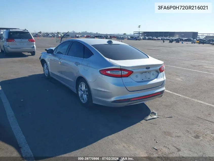 2016 Ford Fusion Se VIN: 3FA6P0H72GR216021 Lot: 39770986