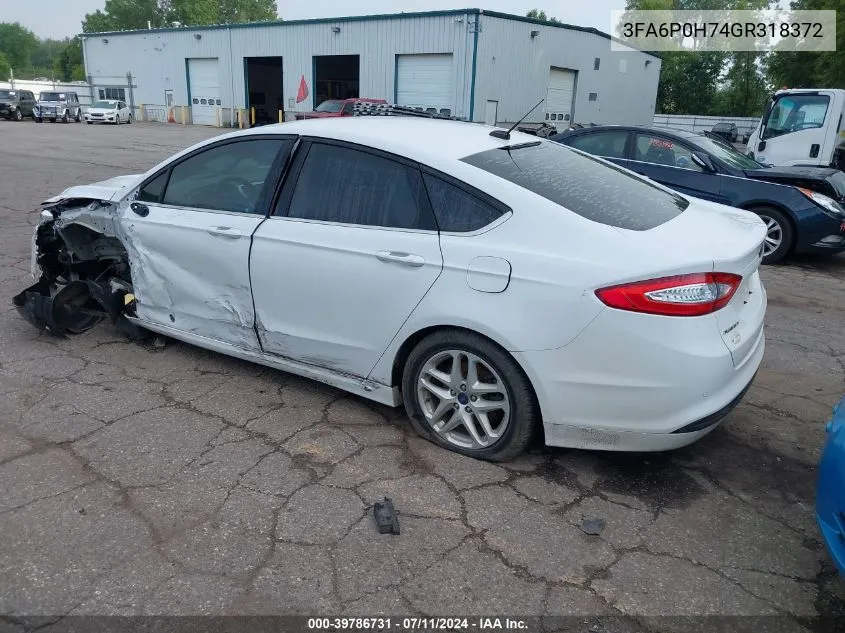 2016 Ford Fusion Se VIN: 3FA6P0H74GR318372 Lot: 39786731