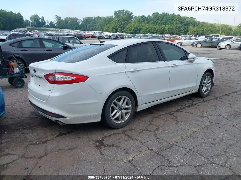 2016 Ford Fusion Se VIN: 3FA6P0H74GR318372 Lot: 39786731