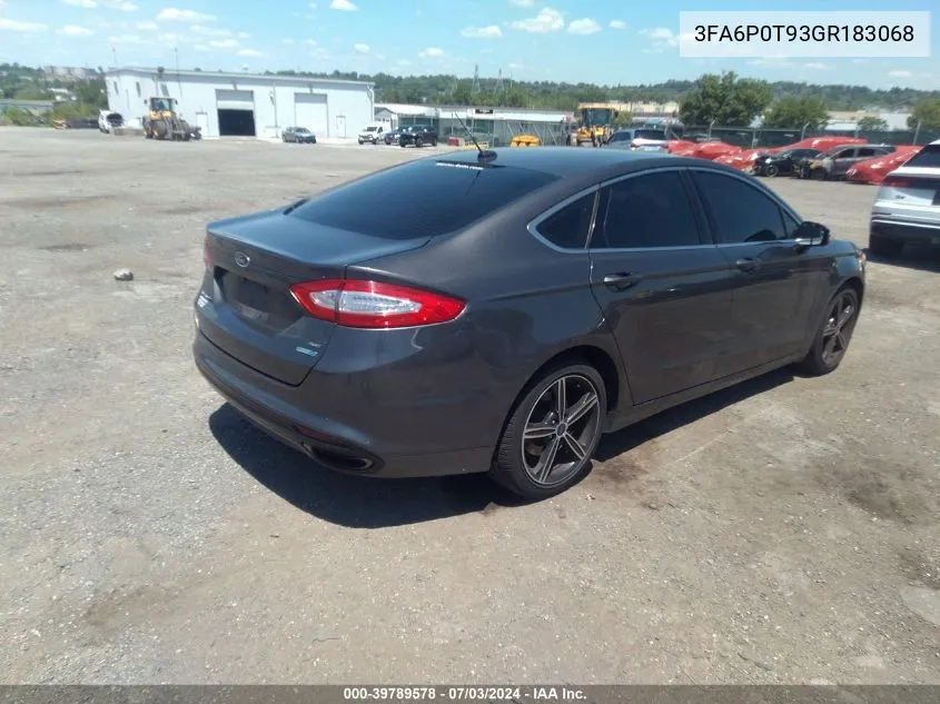 2016 Ford Fusion Se VIN: 3FA6P0T93GR183068 Lot: 39789578