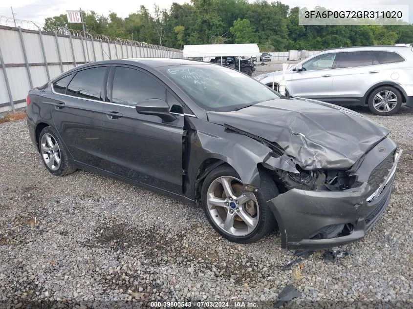 2016 Ford Fusion S VIN: 3FA6P0G72GR311020 Lot: 39800543