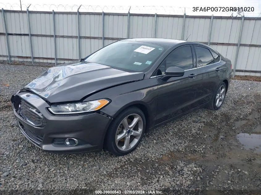 2016 Ford Fusion S VIN: 3FA6P0G72GR311020 Lot: 39800543