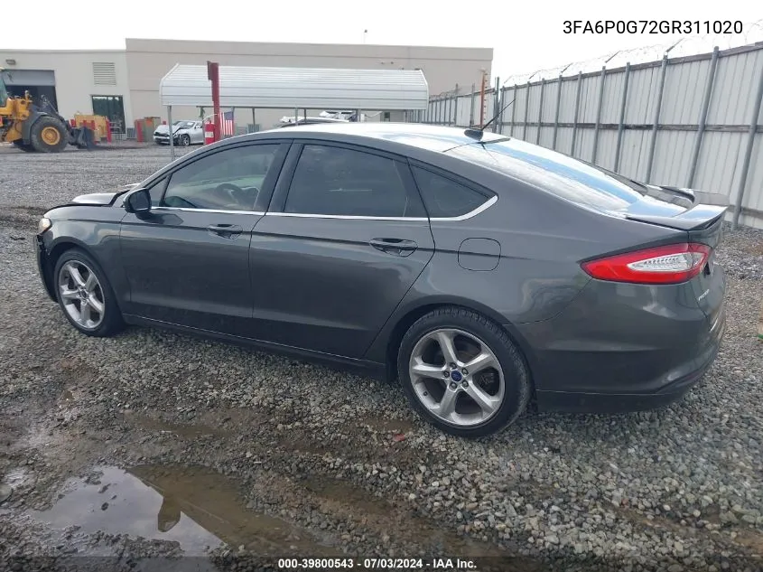 3FA6P0G72GR311020 2016 Ford Fusion S