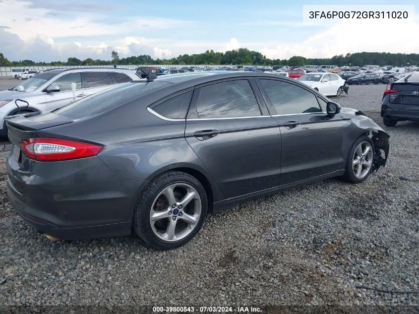 3FA6P0G72GR311020 2016 Ford Fusion S