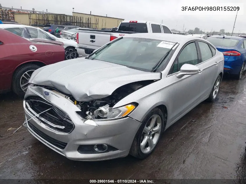 2016 Ford Fusion Se VIN: 3FA6P0H98GR155209 Lot: 39801546