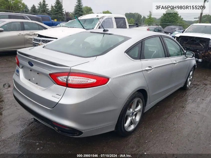 2016 Ford Fusion Se VIN: 3FA6P0H98GR155209 Lot: 39801546