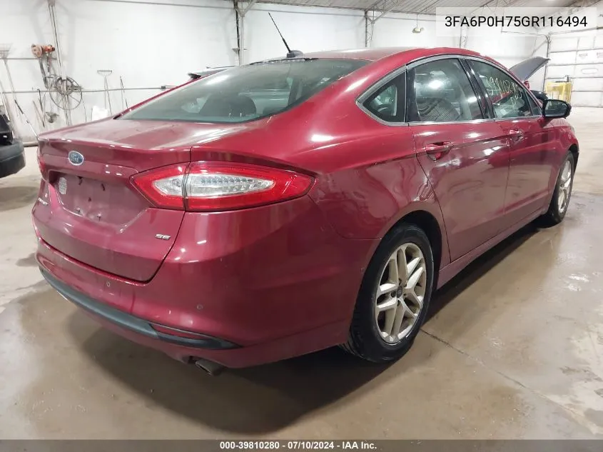 2016 Ford Fusion Se VIN: 3FA6P0H75GR116494 Lot: 39810280