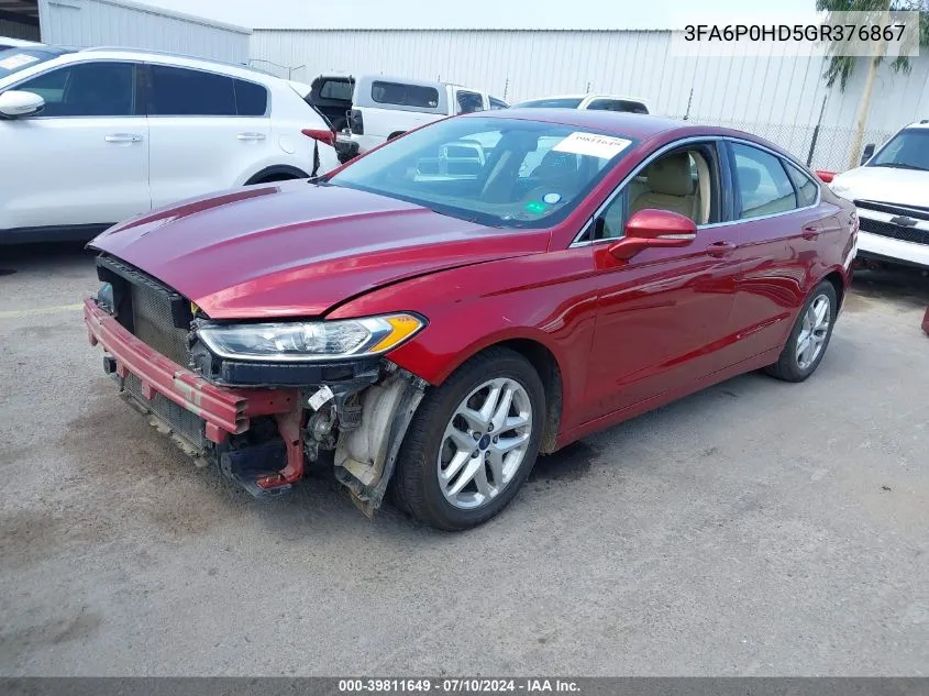 2016 Ford Fusion Se VIN: 3FA6P0HD5GR376867 Lot: 39811649