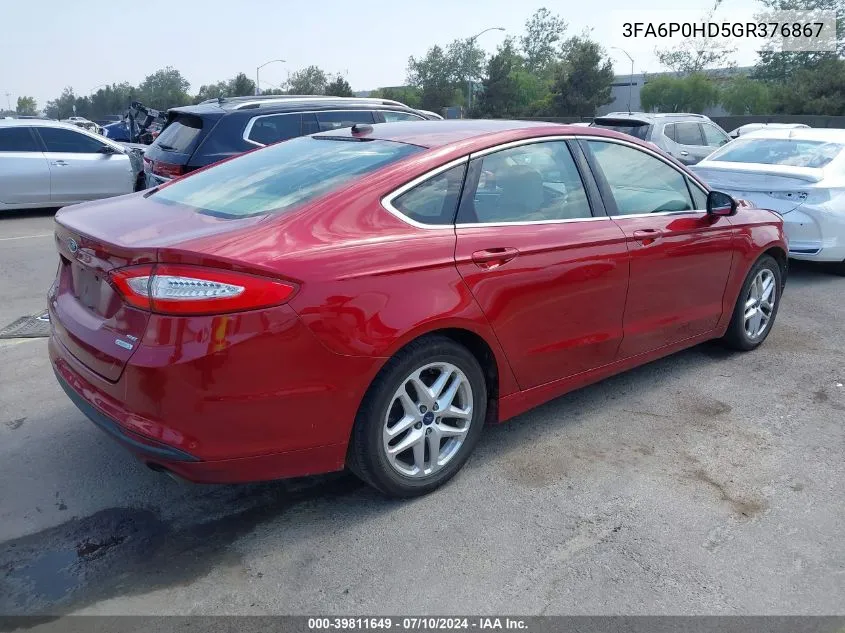 2016 Ford Fusion Se VIN: 3FA6P0HD5GR376867 Lot: 39811649