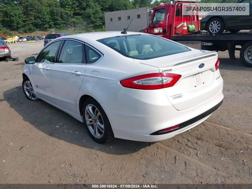 2016 Ford Fusion Energi Titanium VIN: 3FA6P0SU4GR357400 Lot: 39816024