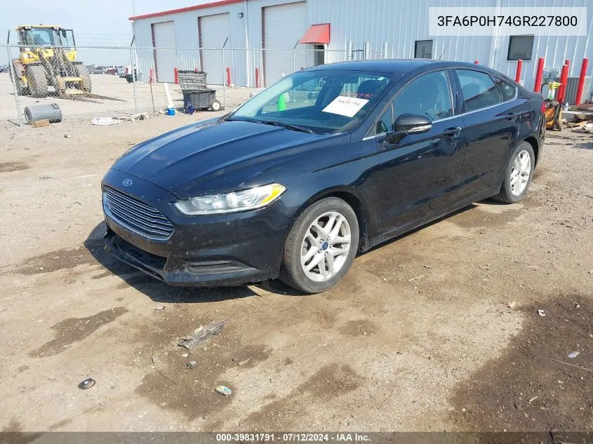 2016 Ford Fusion Se VIN: 3FA6P0H74GR227800 Lot: 39831791