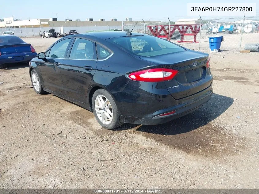 2016 Ford Fusion Se VIN: 3FA6P0H74GR227800 Lot: 39831791