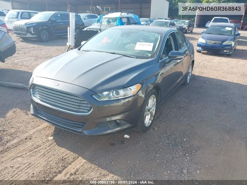 2016 Ford Fusion Se VIN: 3FA6P0HD6GR368843 Lot: 39883198