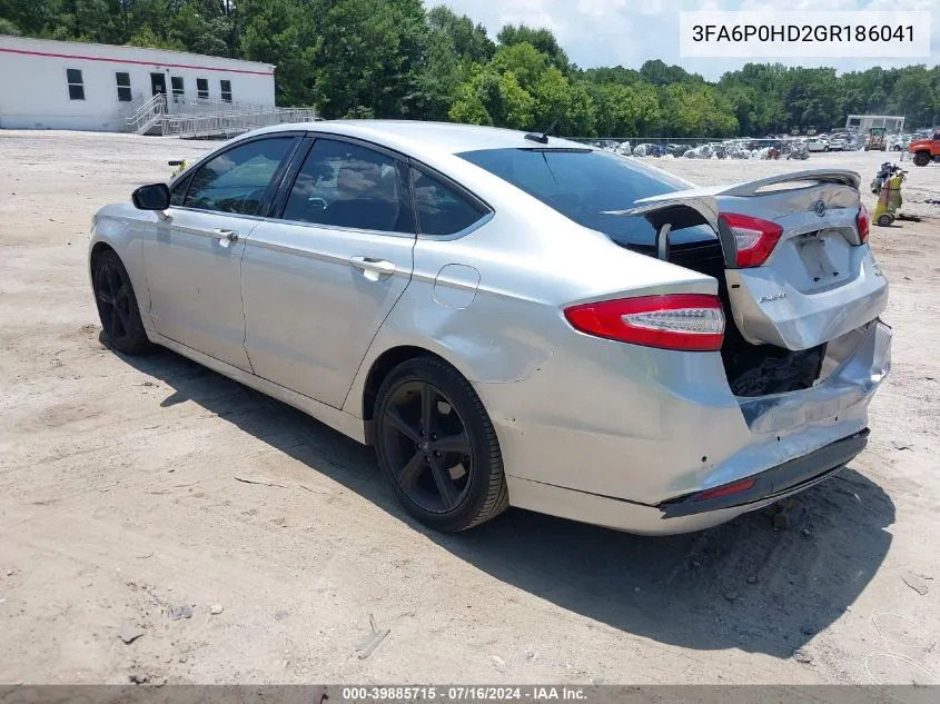 2016 Ford Fusion Se VIN: 3FA6P0HD2GR186041 Lot: 39885715