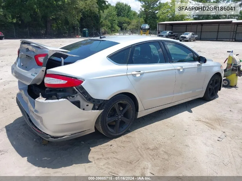 2016 Ford Fusion Se VIN: 3FA6P0HD2GR186041 Lot: 39885715