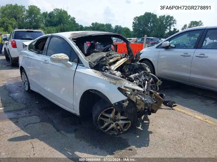 2016 Ford Fusion Se VIN: 3FA6P0H72GR278891 Lot: 39888868