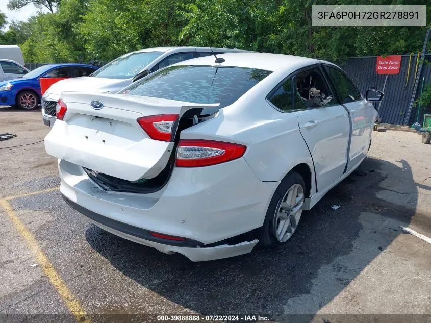 2016 Ford Fusion Se VIN: 3FA6P0H72GR278891 Lot: 39888868