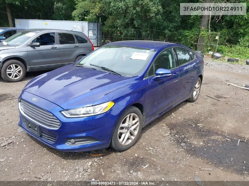 2016 Ford Fusion Se VIN: 3FA6P0HD1GR224911 Lot: 39893473