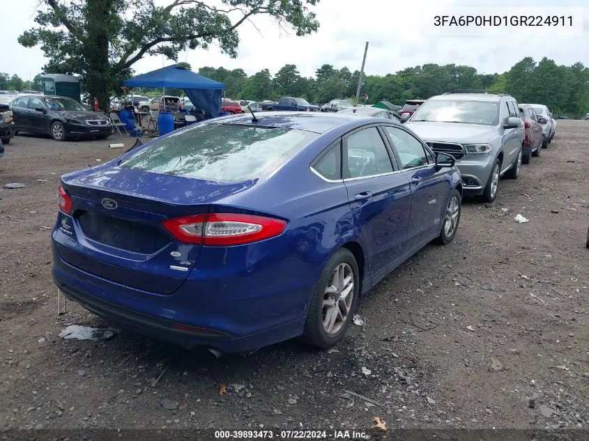 2016 Ford Fusion Se VIN: 3FA6P0HD1GR224911 Lot: 39893473