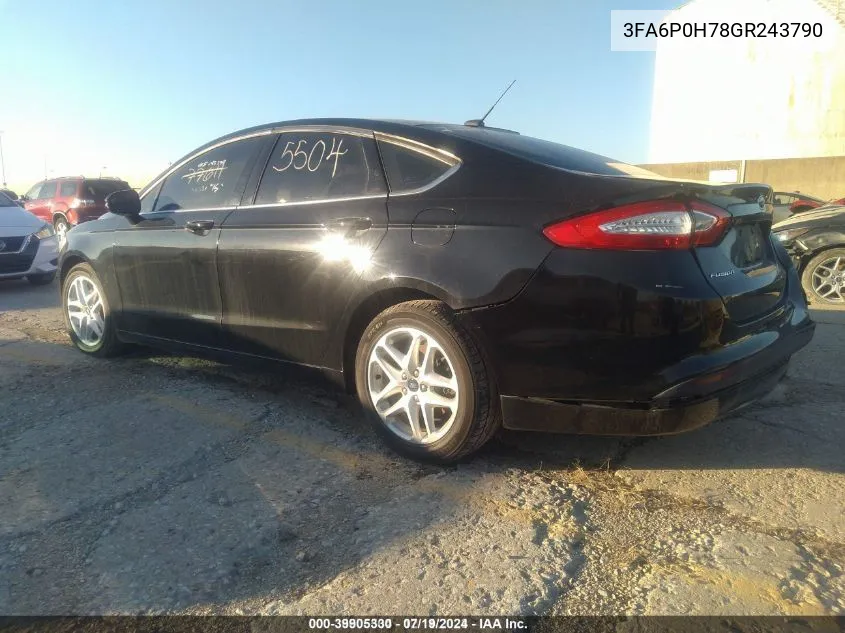 2016 Ford Fusion Se VIN: 3FA6P0H78GR243790 Lot: 39905330