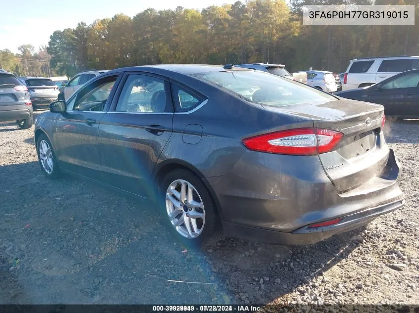 2016 Ford Fusion Se VIN: 3FA6P0H77GR319015 Lot: 39929949