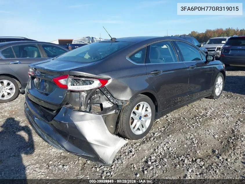 2016 Ford Fusion Se VIN: 3FA6P0H77GR319015 Lot: 39929949