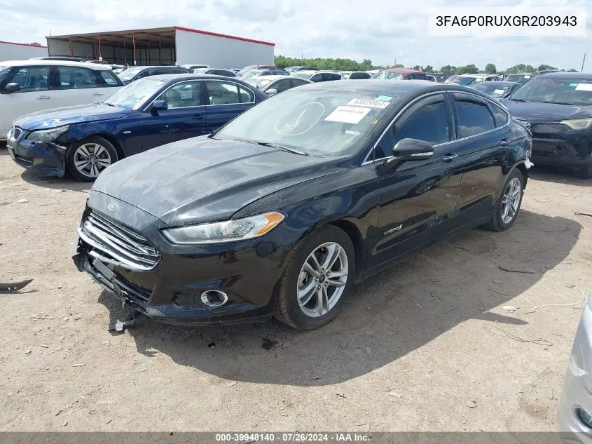 2016 Ford Fusion Hybrid Titanium VIN: 3FA6P0RUXGR203943 Lot: 39948140