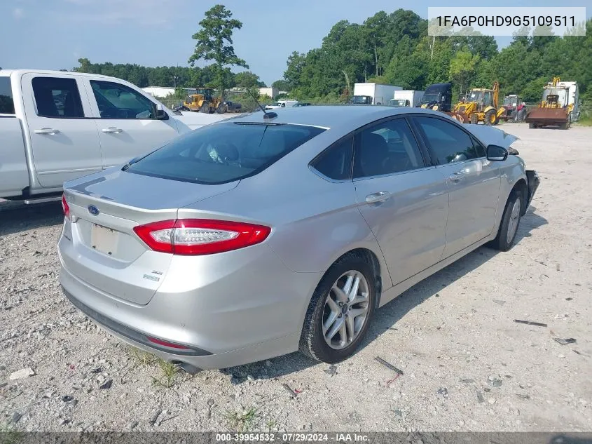 2016 Ford Fusion Se VIN: 1FA6P0HD9G5109511 Lot: 39954532