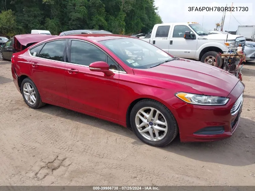 2016 Ford Fusion Se VIN: 3FA6P0H78GR321730 Lot: 39956738