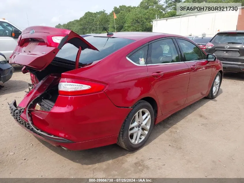 2016 Ford Fusion Se VIN: 3FA6P0H78GR321730 Lot: 39956738