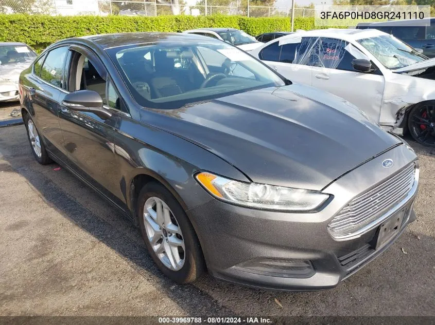 2016 Ford Fusion Se VIN: 3FA6P0HD8GR241110 Lot: 39969788