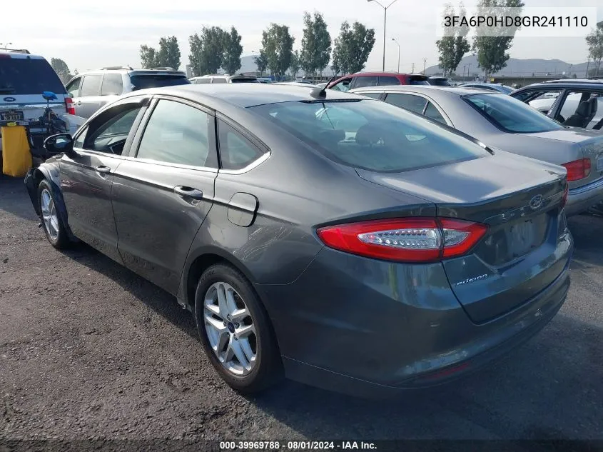 2016 Ford Fusion Se VIN: 3FA6P0HD8GR241110 Lot: 39969788