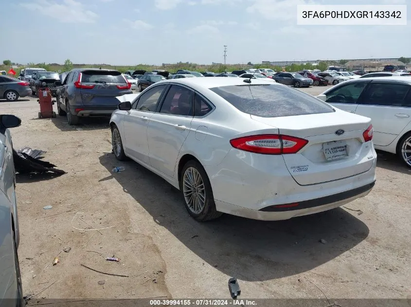 2016 Ford Fusion Se VIN: 3FA6P0HDXGR143342 Lot: 39994155