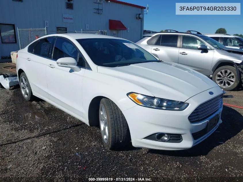 2016 Ford Fusion Se VIN: 3FA6P0T94GR203330 Lot: 39995619