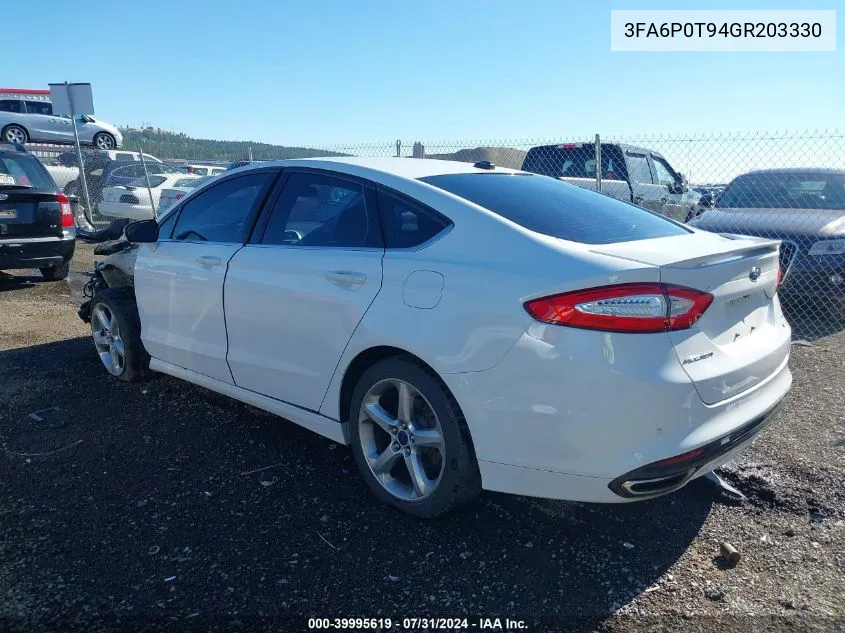 2016 Ford Fusion Se VIN: 3FA6P0T94GR203330 Lot: 39995619