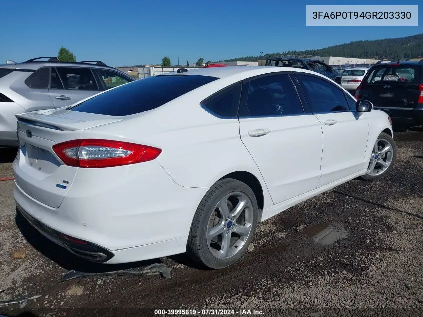 2016 Ford Fusion Se VIN: 3FA6P0T94GR203330 Lot: 39995619