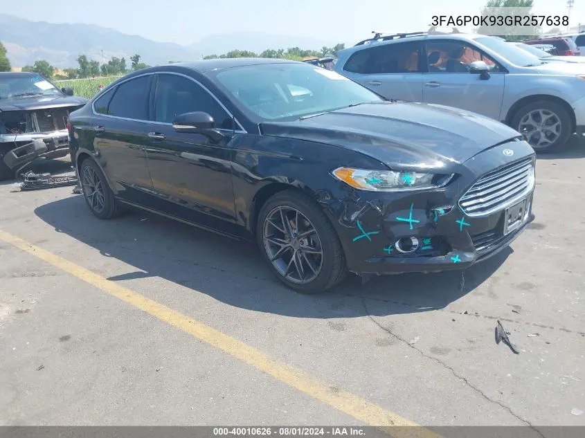 2016 Ford Fusion Titanium VIN: 3FA6P0K93GR257638 Lot: 40010626