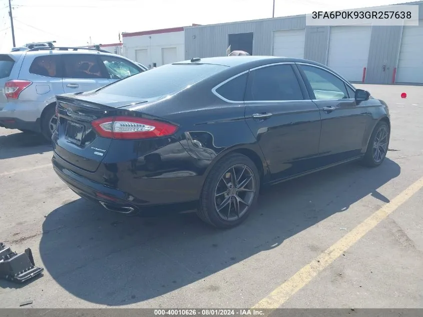 2016 Ford Fusion Titanium VIN: 3FA6P0K93GR257638 Lot: 40010626