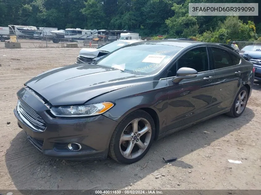 2016 Ford Fusion Se VIN: 3FA6P0HD6GR399090 Lot: 40011530