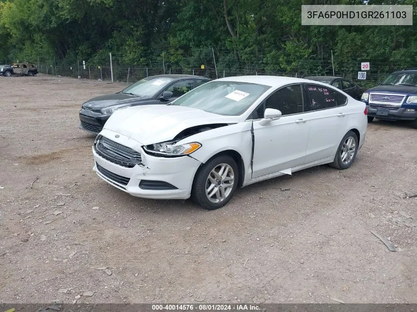 2016 Ford Fusion Se VIN: 3FA6P0HD1GR261103 Lot: 40014576