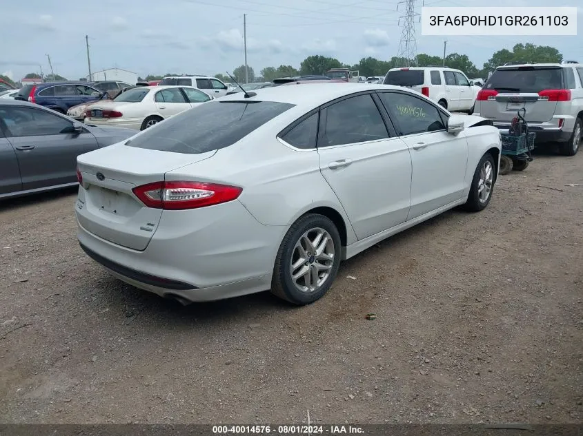 2016 Ford Fusion Se VIN: 3FA6P0HD1GR261103 Lot: 40014576