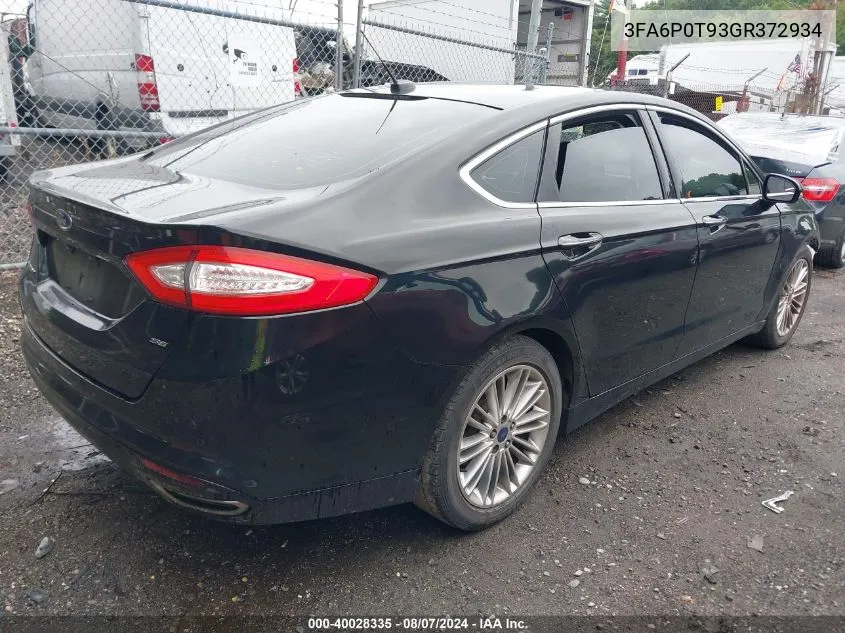 2016 Ford Fusion Se VIN: 3FA6P0T93GR372934 Lot: 40028335